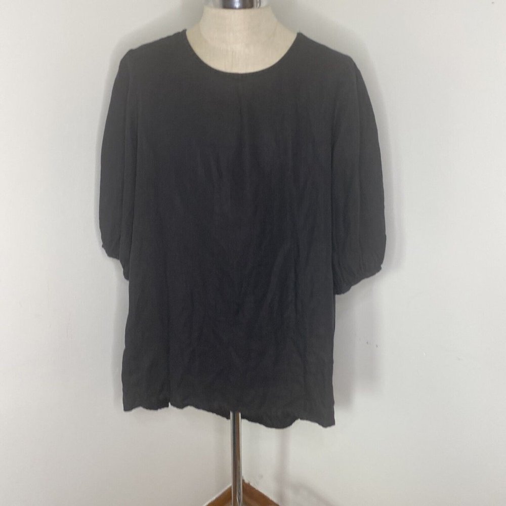 Bryn Walker Linen Dress XL Black Asymmetrical Lagen Look Oversized Tunic Top